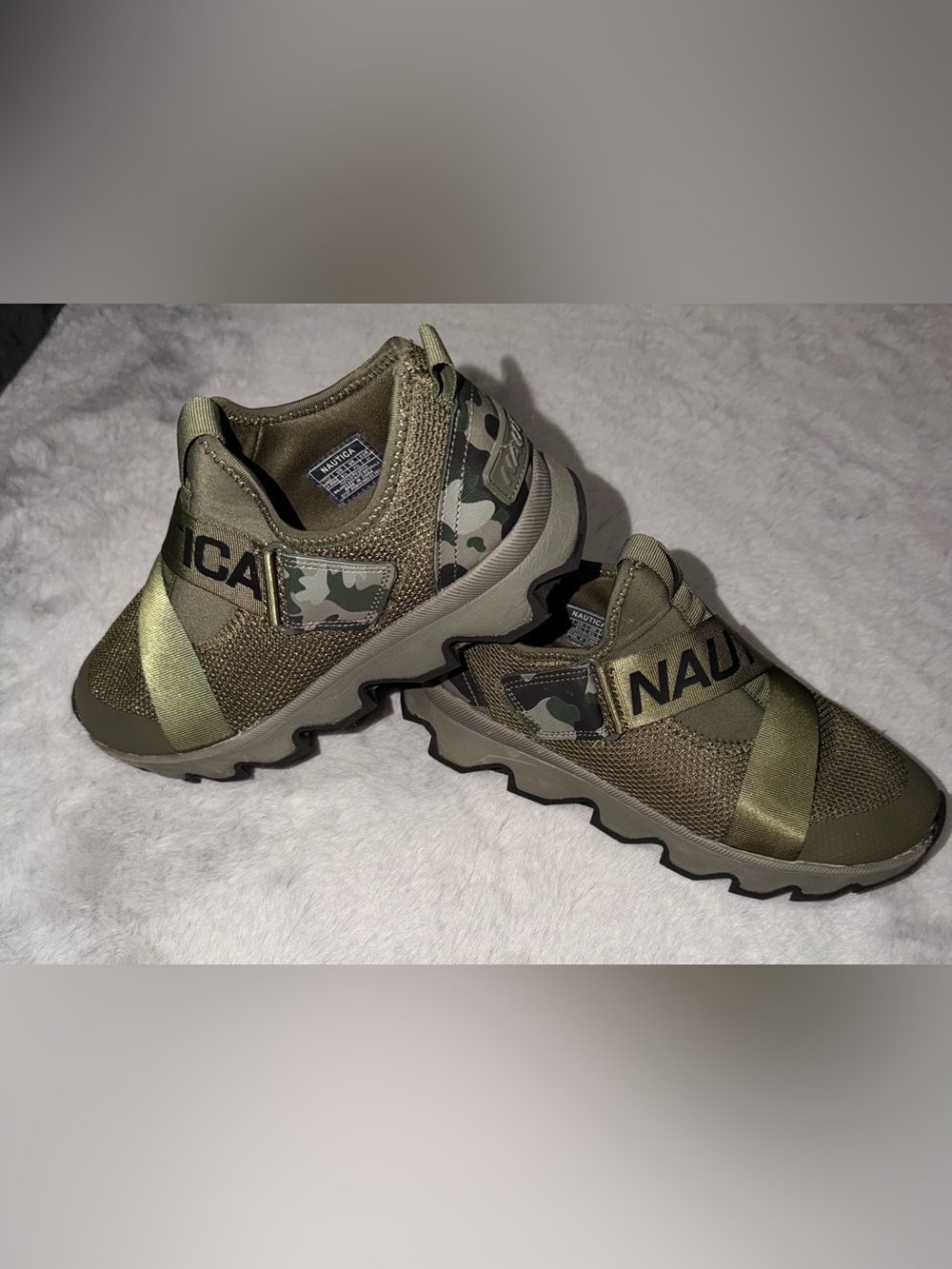 Nautica Olive Green Camo Hook-and-Loop Sneakers for Women